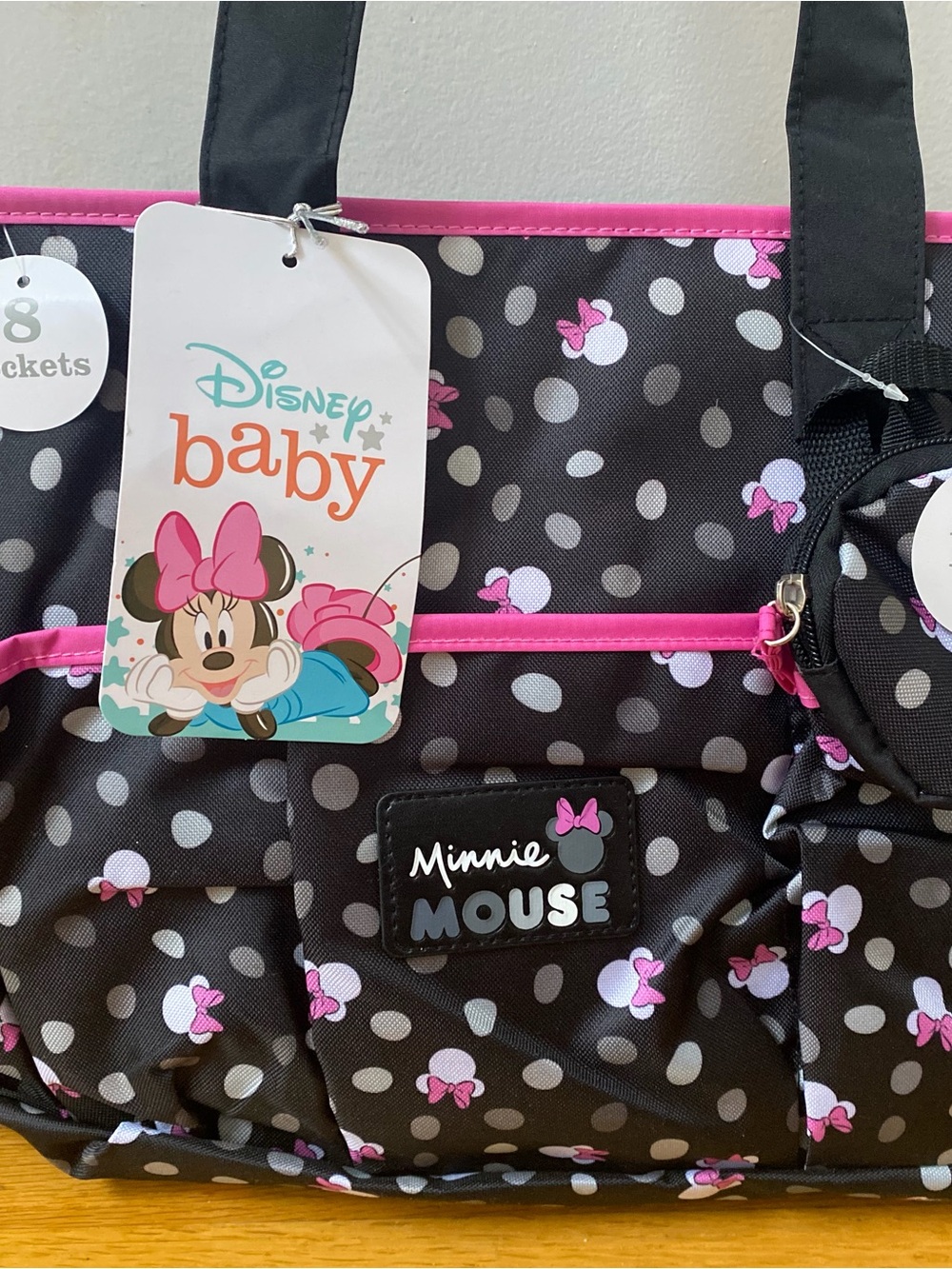 Disney Minnie Mouse Black and Pink Kids Tote Bag with Polka Dot Bow Print
